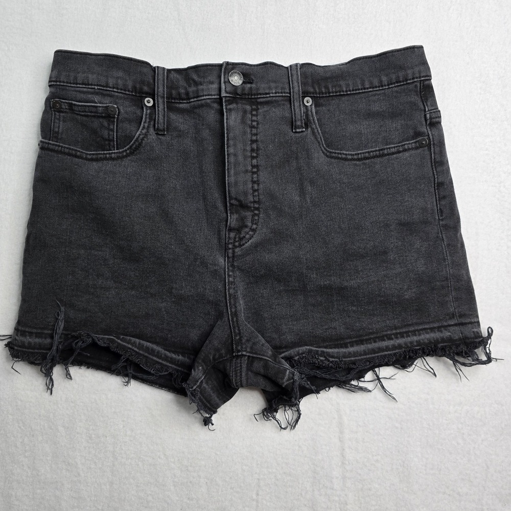 Madewell Womens 31 High Rise Denim Shorts Faded Black Cut Off Raw Hem Style